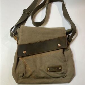 Augur Mens Canvas/Leather Shoulder Messenger Bag Coffee MPN#9088
